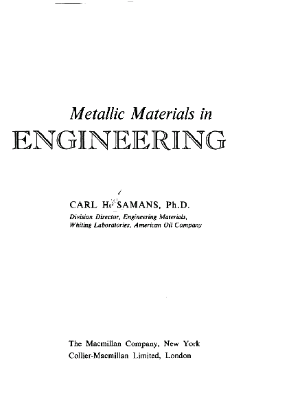 Metallic materials in engineering BY Samans - Scanned Pdf